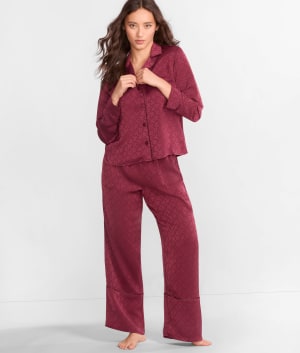 Notch Collar Woven Pajama Set: undefined