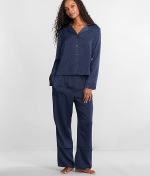 Notch Collar Woven Pajama Set: undefined